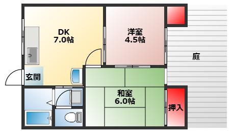 カイザ20(2DK/1階)の間取り写真