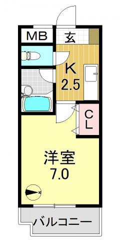 エスペランサ政所(1K/4階)の間取り写真