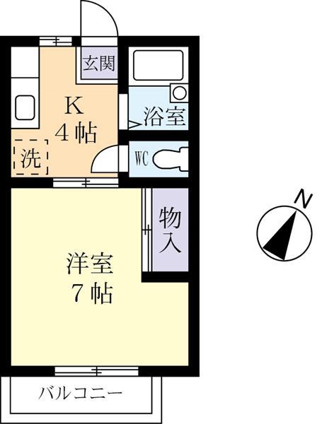 苅間ハイツE(1K/2階)の間取り写真
