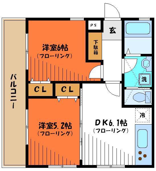 マイコート国立中II(2DK/1階)の間取り写真