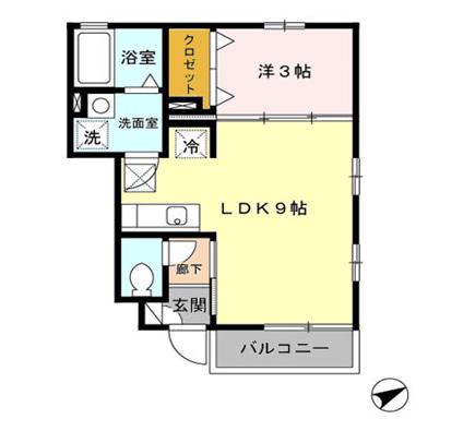 ルミエールA棟(1LDK/1階)の間取り写真
