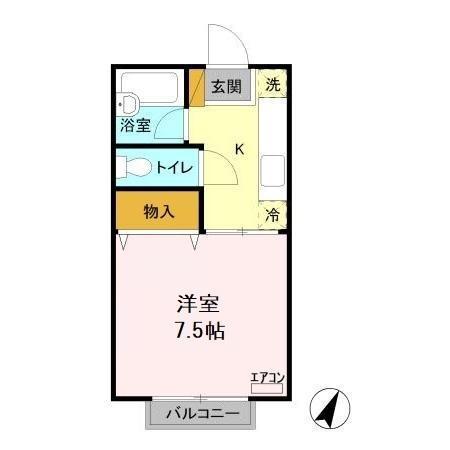 サニーヒルズ薬師台A(1K/1階)の間取り写真