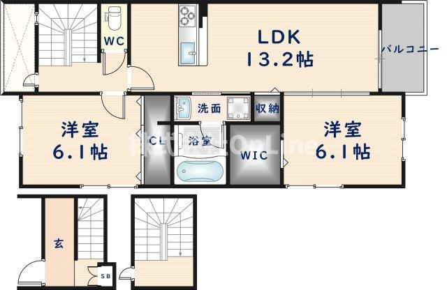 エクレールカララ(2LDK/3階)の間取り写真