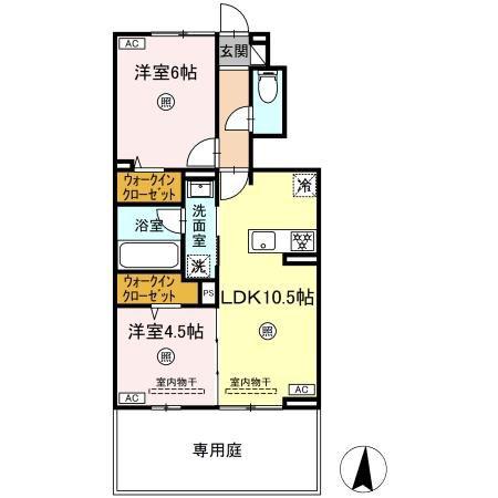 サンメゾン国府 B棟(2LDK/1階)の間取り写真