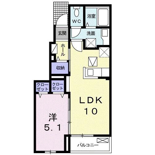 マウントオータムII(1LDK/1階)の間取り写真