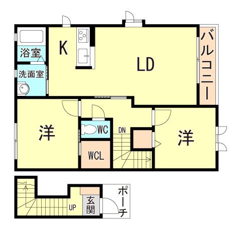オリゼー芦屋西・D棟(2LDK/2階)の間取り写真