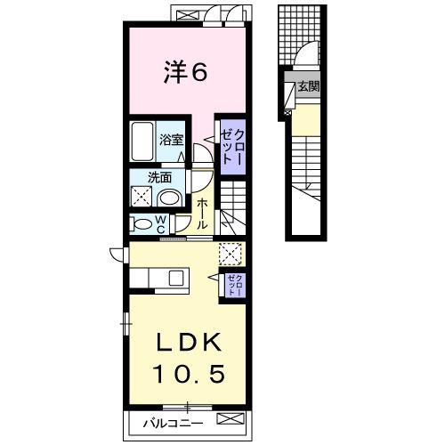 プルメリア(1LDK/2階)の間取り写真