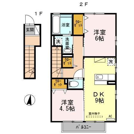 アンジュ ド ボヌール C(2DK/2階)の間取り写真