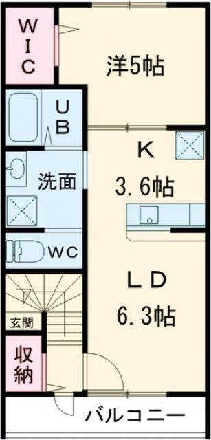 ヒッポ阿方 B棟(1LDK/2階)の間取り写真