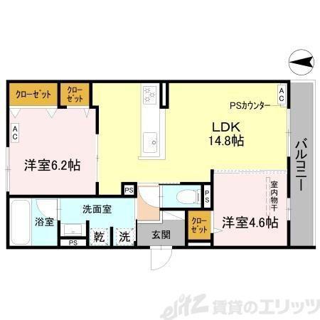 TORISIA千里丘III(2LDK/1階)の間取り写真