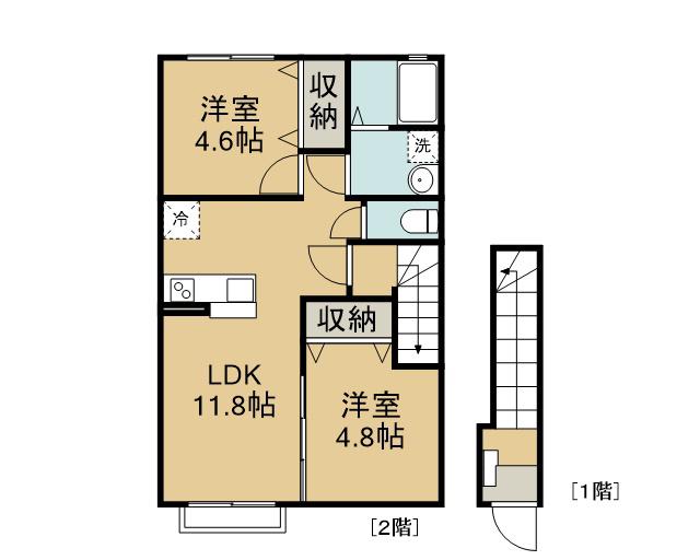 アドラブールMITAKE(2LDK/2階)の間取り写真