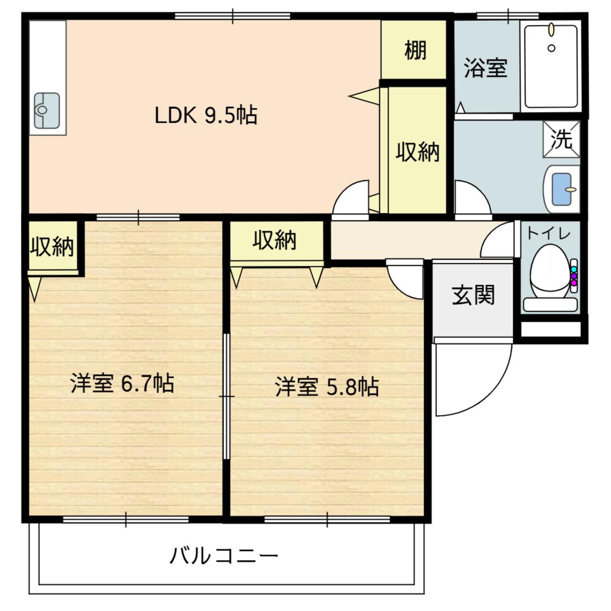 山豊ビル B棟(2LDK/3階)の間取り写真