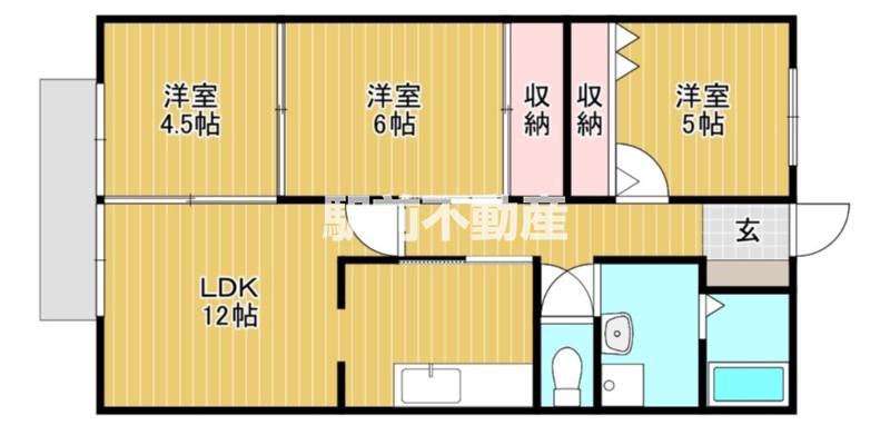 ファミリーハイツKOGA B棟(3LDK/1階)の間取り写真
