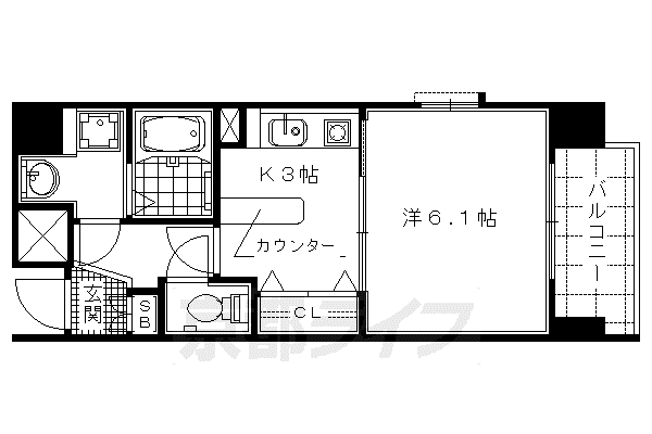 ライジングコート京都西院フロンティア(1K/5階)の間取り写真