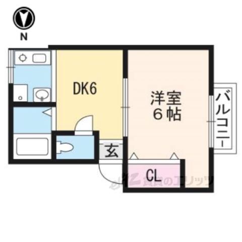 衣笠ハイツ(1DK/1階)の間取り写真