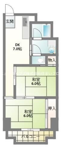 丸信リバーサイドコーポ1棟(2DK/7階)の間取り写真
