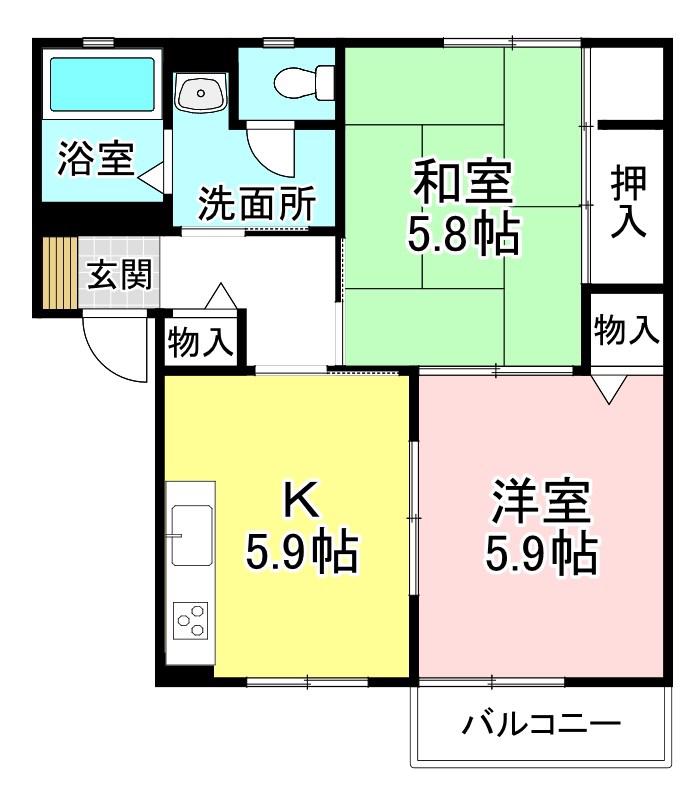 ダ・コタハウス栗東 A棟(2K/2階)の間取り写真