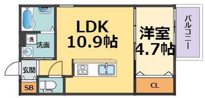 ブロンテ武庫川II(1LDK/2階)の間取り写真