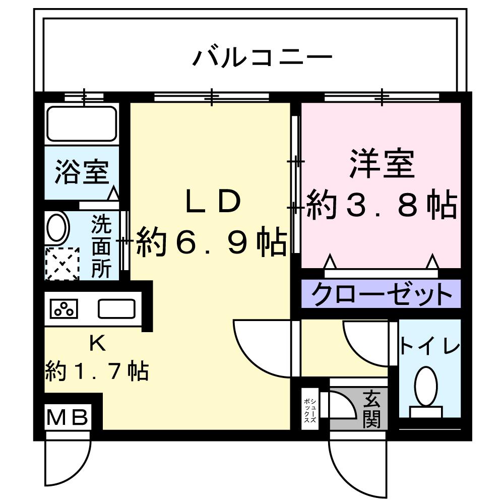 リファレンス中央町(1DK/14階)の間取り写真