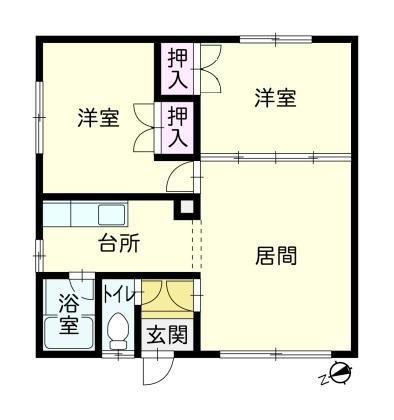 北勝ハイツ(2LDK/2階)の間取り写真