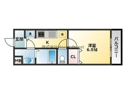ラフィネ弓削(1K/2階)の間取り写真