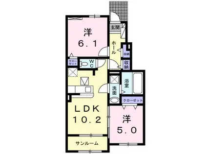 カレント ライズ 天辰(2LDK/1階)の間取り写真