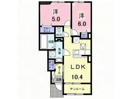 ワイタカミヤ II(2LDK/1階)の間取り写真