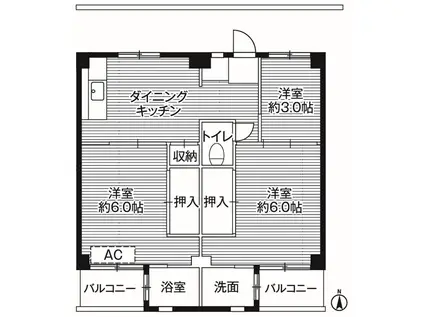ビレッジハウス江戸川台2号棟(3DK/3階)の間取り写真