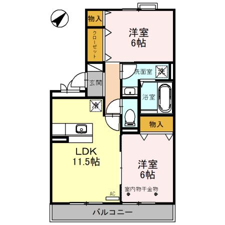 リビングタウン小松壱番館203(2LDK/2階)の間取り写真