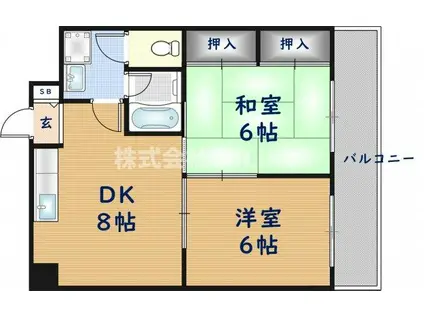 サンハイツ稲田(2DK/6階)の間取り写真