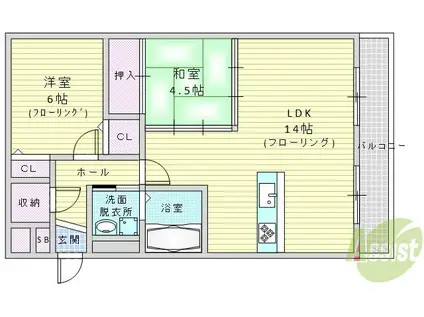 千里泉マンションⅠ(2LDK/4階)の間取り写真