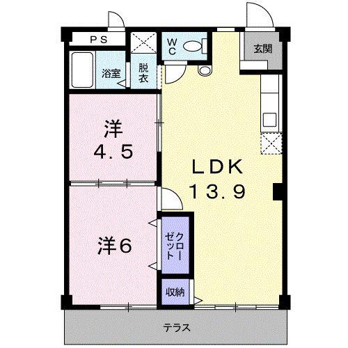 シティハイツ別名B(2LDK/1階)の間取り写真