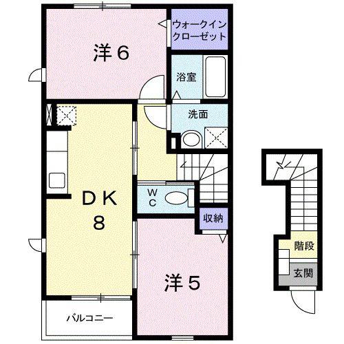 ヴィラ・かたかご III(2DK/2階)の間取り写真