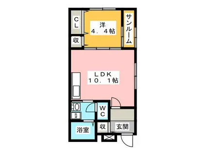 クローバー・MIII(1LDK/1階)の間取り写真