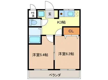 ハイツK-2(2K/1階)の間取り写真