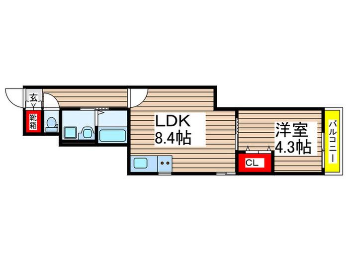 ペルル穴川(1LDK/1階)の間取り写真