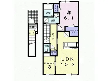 ウイング B(1LDK/2階)の間取り写真