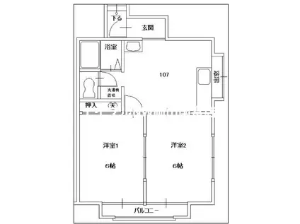 ハッピーハイツ1号棟(2DK/2階)の間取り写真