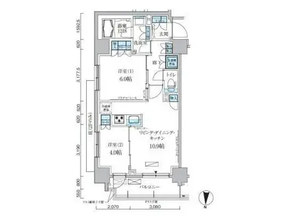 パークアクシス両国馬車通(2LDK/9階)の間取り写真