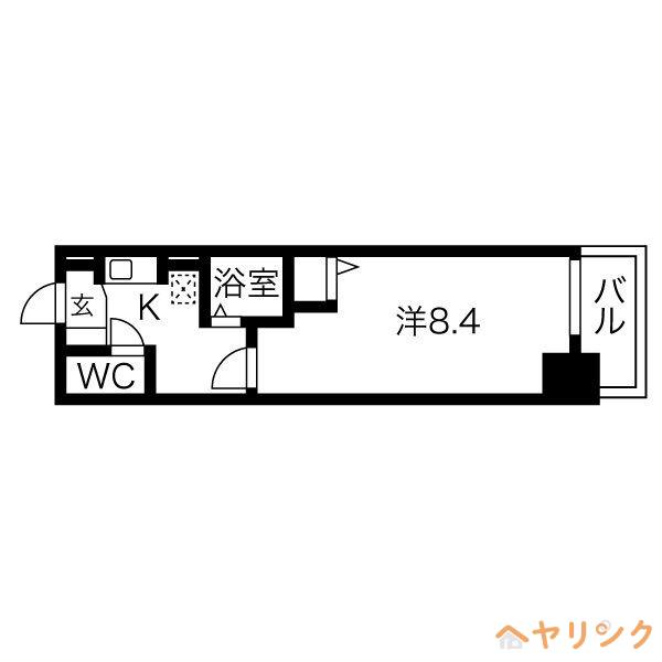 ヒルズ花の木(1K/8階)の間取り写真