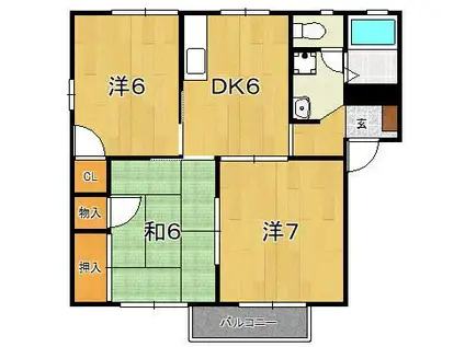 オゾンガーデンB(3DK/2階)の間取り写真