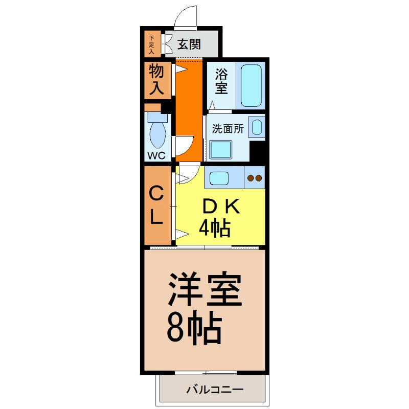 ルトゥール(1DK/4階)の間取り写真