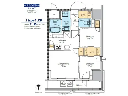プラウドフラット四谷三丁目(2LDK/12階)の間取り写真