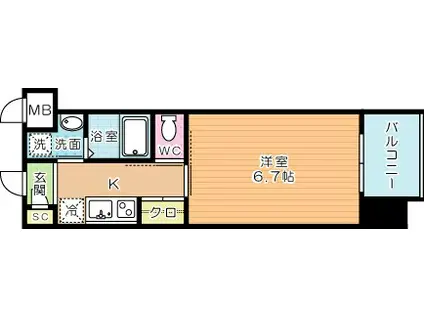 アミュゼ城野(1K/6階)の間取り写真