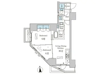 ルジュール神田須田町(2LDK/7階)の間取り写真