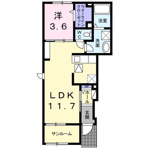 メゾン・ハヤブサ2 A(1LDK/1階)の間取り写真