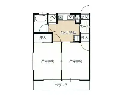 山ノ神アパート ヴィオーラ(2DK/1階)の間取り写真