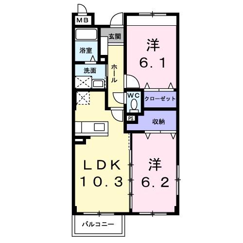 白蔵 IV(2LDK/3階)の間取り写真