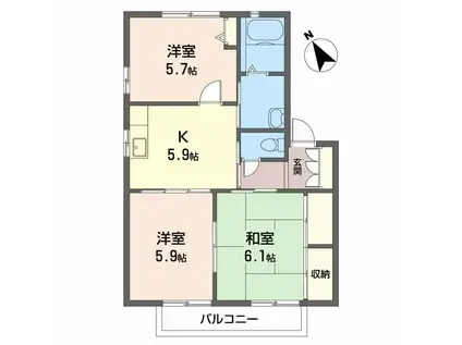 グリーンヒル今宿(3K/2階)の間取り写真