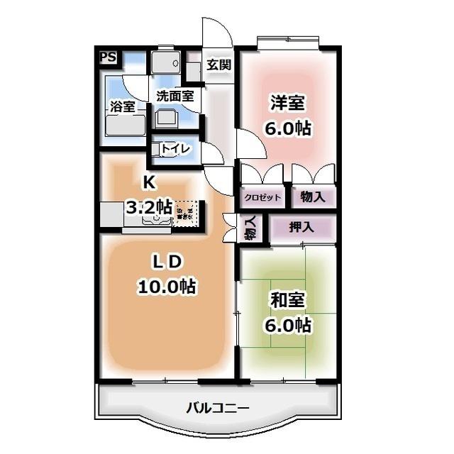 メルベーユ篭上2(2LDK/4階)の間取り写真